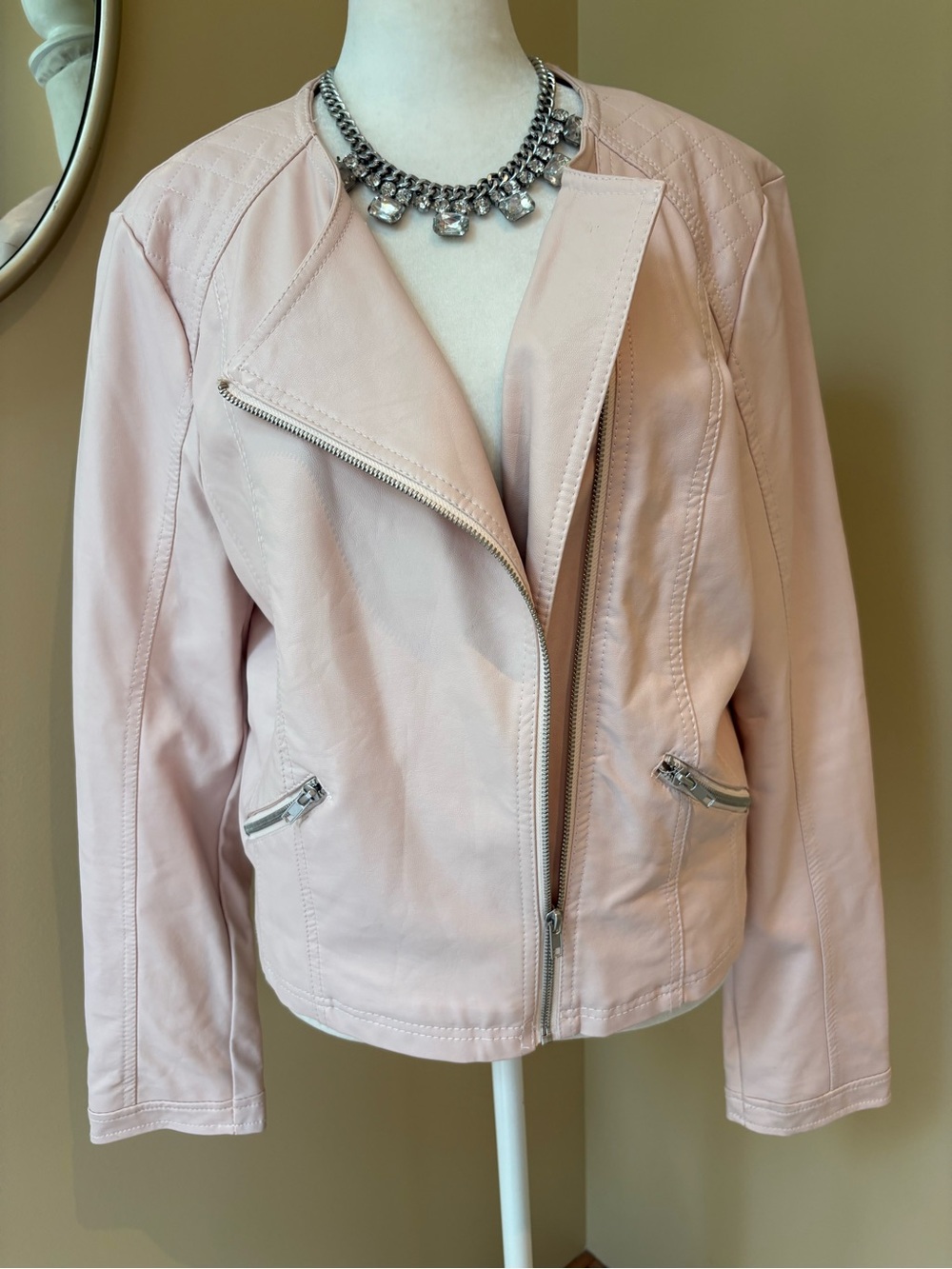 Blush Pink Faux Leather Moto Jacket Size Large